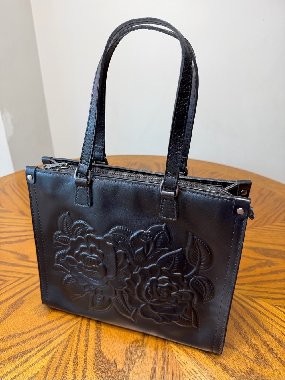 Patricia Nash Black Floral Embossed Leather Tote - Picture 2 of 9
